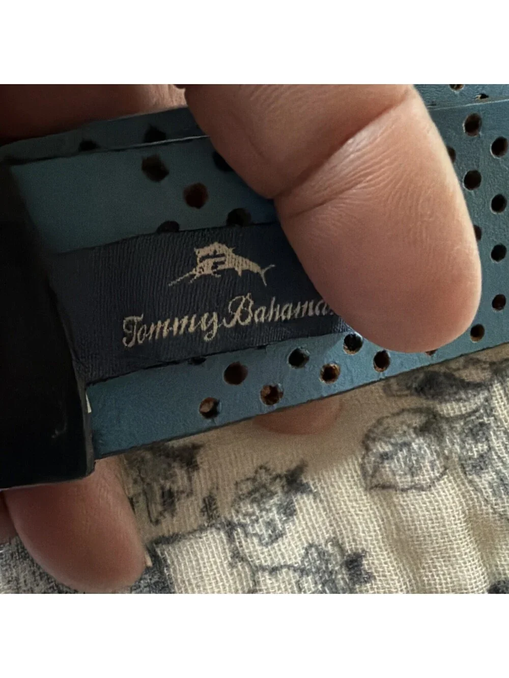 Tommy Bahama Reversible Perforated Leather Belt Black and Blue